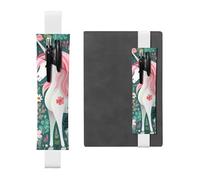 LiuMng Portapenne regolabile, segnalibro con fascia elastica nera, unicorno con stampa di capelli rosa, custodia in pelle per matita per diario, taccuino, bianco, Taglia unica, Portapenne regolabile