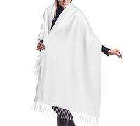 LiuMng Sciarpa poncho in cashmerette con frange in tinta unita bianca - Sciarpa lunga da donna alla moda, per primavera, autunno e inverno
