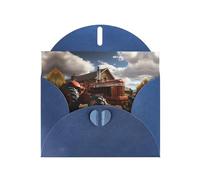 LiuMng Set di biglietti bianchi con stampa trattore rosso con buste blu, bellissimi biglietti di auguri di compleanno 10 x 15 cm, per tutte le occasioni