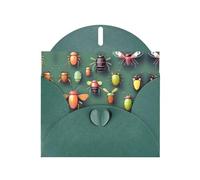 LiuMng Set di biglietti vuoti con stampa di atlante di insetti con buste verde scuro, bellissimi biglietti di auguri di compleanno 10 x 15 cm, per tutte le occasioni