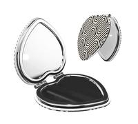 LiuMng Specchio cosmetico portatile tascabile nero con texture curva specchio cosmetico da viaggio a forma di cuore stampa ingrandimento specchio compatto per ciglia