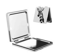 LiuMng Specchio cosmetico tascabile portatile con giraffa in bianco e nero specchio cosmetico da viaggio con stampa quadrata specchio ingranditore compatto per ciglia