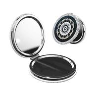 LiuMng Specchio cosmetico tascabile portatile in bianco e nero rotondo totem da viaggio specchio cosmetico rotondo con stampa ingrandente specchio compatto per ciglia