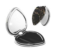 LiuMng Specchio cosmetico tascabile portatile in marmo nero oro specchio cosmetico da viaggio a forma di cuore stampa specchio compatto ingranditore per ciglia
