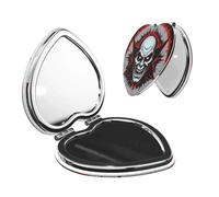 LiuMng Specchio cosmetico tascabile portatile rosso e nero fantasma malvagio da viaggio specchio cosmetico a forma di cuore stampa ingrandimento specchio compatto per ciglia