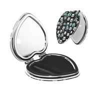 LiuMng Specchio portatile tascabile per il trucco in bianco e nero con faccia di panda specchio cosmetico da viaggio a forma di cuore con stampa ingrandente specchio compatto per