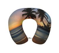 LiuMng Sunset Beach - Cuscino da viaggio in memory foam, regolabile, a forma di U, supporto per il collo per aerei, auto, cuscino per dormire