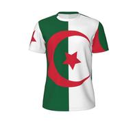 LiuMng T-shirt da uomo a maniche corte in rete con stampa bandiera dell'Algeria, maglietta a girocollo per allenamento atletico traspirante, per palestra all'aperto, nero, L