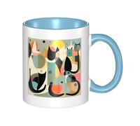 LiuMng Tazza da caffè in ceramica a doppio colore con gatto arte moderna della metà del secolo tazza da tè tazza blu cielo stampa divertente tazze per casa e ufficio 325 ml