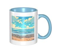 LiuMng Tazza da caffè in ceramica a doppio colore con stampa blu cielo e scritta "Beach", per casa e ufficio, 325 ml
