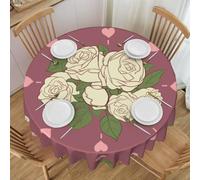 LiuMng Tovaglia rotonda con stampa rosa bianca dell'amore, 152,4 cm, morbida tovaglia in pizzo impermeabile per cucina, matrimoni, feste, uso