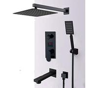 LIUNJHUY Docce, 12 Pollici Nero Opaco LED Display Digitale Doccia Rubinetto Set Cascata Pioggia Vasca Nera Sistema Doccia LED Digitale Doccia Vasca Miscelatore Rubinetto Interesting