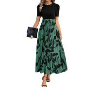 LIUPONHU Summer Dresses for Women Puff Sleeve Empire Waist Flower Maxi Dress Elegant Long Dressy A Line Dress