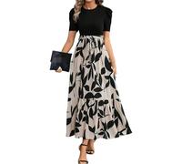 LIUPONHU Summer Dresses for Women Puff Sleeve Empire Waist Flower Maxi Dress Elegant Long Dressy A Line Dress