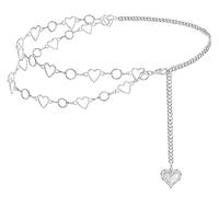 Liutufy Catena in metallo da donna, con ciondolo a forma di cuore, regolabile, Doppio cuore in argento, M: 47.2 in/120 cm