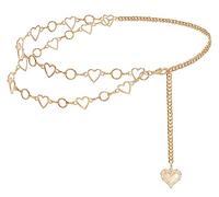 Liutufy Catena in metallo da donna, con ciondolo a forma di cuore, regolabile, Doppio Cuore Oro, S: 41.3 in/105 cm