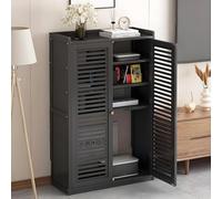 LIUWOPA Cassettiera nascosta per router WiFi e mobiletto multimediale, organizer autoportante con ripiano a due piani, per casa/ufficio, elegante design nero (59 x 24,9 x 97 cm)