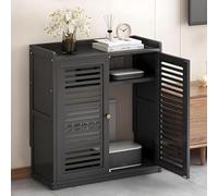 LIUWOPA Cassettiera nascosta per router WiFi e mobiletto multimediale, organizer autoportante con ripiano a due piani, per casa/ufficio, elegante design nero (59 x 24,9 x 97 cm)