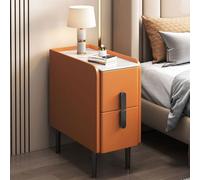 LIUWOPA Comodino Moderno in Similpelle con Piano in Marmo, Comodino Stretto, tavolino Laterale di Lusso con 2 cassetti e Gambe in Metallo, mobiletto portaoggetti per camere da Letto, Arancione