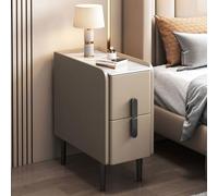 LIUWOPA Comodino Moderno in Similpelle con Piano in Marmo, Comodino Stretto, tavolino Laterale di Lusso con 2 cassetti e Gambe in Metallo, mobiletto portaoggetti per camere da Letto, Cachi