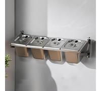 LIUWOPA Porta spezie da Parete in Acciaio Inox Commerciale con Coperchio e Cucchiaio, Set di contenitori per la distribuzione delle spezie, Stazione di distribuzione per Buffet di insalate, Vassoio