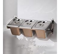 LIUWOPA Porta spezie da Parete in Acciaio Inox Commerciale con Coperchio e Cucchiaio, Set di contenitori per la distribuzione delle spezie, Stazione di distribuzione per Buffet di insalate, Vassoio