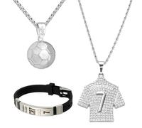 LIUYIDM 3 Pezzi Braccialetto Pendente di Calcio, Pendente Numero 7, Pendente Maglia da Calcio Bambino, Collana Maglia da Calcio No. 7 Per Uomo, Regali per Bambino Calcio Fan