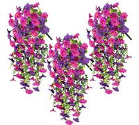 LIUYIDM 3 Pezzi Piante Artificiali da Esterno Pianta Finta da Appendere Come Una Vera Petunia Piante Artificiali da Appendere, Resistenti alle Intemperie, per Esterni, Balconi (Loto viola+rossoe)