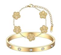 LIUYIDM Placcato 18K Bracciale Donna Gioielli con Quadrifoglio Dorato Four Leaf Clover Bracelet Accessori Eleganti Gioielli Quadrifoglio Donna Vita Quotidiana, Regali di Compleanno con Portafortuna