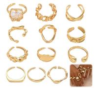 LIUYIDM Set di Anelli Chunky Dorati 12 Pezzi Anelli Aperto Impilabili Moda Anello Donna Regolabile Acciaio Inossidabile, Adatto per Donne e Ragazze, Regali di Compleanno