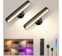 Liuyife Lampada Da Parete a LED Alimentata a Batteria, Applique per Camera Da Letto, Dimmerabile, Telecomando + Comando Touch, 3 Temperature Di Colore, 15 Modalità RGB, Rotazione a 360°, 2 Pezzi