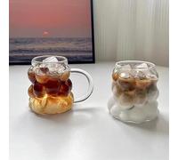 Liuyoyo Bicchieri di Vetro 2 Pezzi Bicchieri da Birra in Vetro Stampato per Uva Tazze da Caffè Ghiacciate Vetro Borosilicato Alto con Manico Bicchiere Carino Tazza da Acqua Tazza da Colazione Al Latte