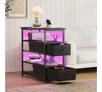 Liuyoyo Comodino con LED e funzione di ricarica, un comodino a quattro livelli con due cassetti, tavolino con 2 prese, 1 porta USB e 1 tipo C, per soggiorno, camera da letto, nero