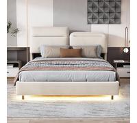 Liuyoyo Telaio per letto queen size con spazio di archiviazione, telaio letto queen size rialzato con testiera del letto, piano - forma imbottita con luce LED (140 x 200 cm)