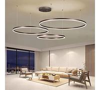 LIUYU Lampadario a Sospensione LED Cerchio Dimmerabile Altezza Regolabile | Temperatura di colore regolabile; Marrone; Moderno 3 anelli 20-40-60 cm; 75 W, 7560 lm; alluminio e acrilico per Soggiorno
