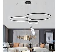 LIUYU Lampadario a Sospensione LED Cerchio Dimmerabile Altezza Regolabile | Temperatura di colore regolabile; Nero; Moderno 3 anelli 20-40-60 cm; 75 W, 7560 lm; alluminio e acrilico per Soggiorno