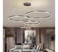 LIUYU Lampadario a Sospensione LED Cerchio Dimmerabile Altezza Regolabile | Temperatura di colore regolabile; Marrone; 4 anelli 20-40-60-80 cm; 130 W, 15600 lm; alluminio e acrilico per Soggiorno
