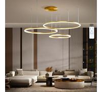 LIUYU Lampadario a Sospensione LED Cerchio Dimmerabile Altezza Regolabile | Temperatura di colore regolabile; Oro; Moderno 3 anelli 20-40-60 cm; 75 W, 7560 lm; alluminio e acrilico per Soggiorno