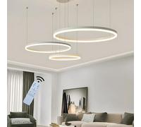 LIUYU Lampadario a Sospensione LED Cerchio Dimmerabile Altezza Regolabile | Temperatura di colore regolabile; Bianco; Moderno 3 anelli 40-60-80 cm; 106 W, 8480 lm; alluminio e acrilico per Soggiorno