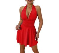 LIUYUYOUGO Abito Donna Mini Abito da Donna con Scollo all'Americana E Arricciato Sexy Scollo A V Profondo Senza Maniche Abito da Festa Linea Ad A Svasato Fluido con Volant Schiena Scoperta Canotta C