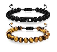 LIUYUYOUGO Bracciale Donna 2 Pezzi Braccialetti Con Perline Iniziali Per Donne E Uomini Braccialetti Con Lettere Az Incise Con Pietra Naturale Occhio Di Tigre Perline Di Ossidiana Smeri