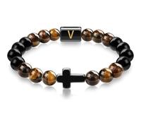 LIUYUYOUGO Bracciale Donna Bracciale Con Perline Incrociate Da Uomo In Pietra Naturale Di Ossidiana E Occhio Di Tigre Con Iniziale Az Perline Elastiche Di Cristallo Braccialetto Da Meditazione Pregh