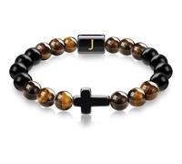 LIUYUYOUGO Bracciale Donna Bracciale Con Perline Incrociate Da Uomo In Pietra Naturale Di Ossidiana E Occhio Di Tigre Con Iniziale Az Perline Elastiche Di Cristallo Braccialetto Da Meditazione Pregh