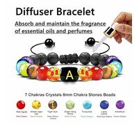 LIUYUYOUGO Bracciale Donna Bracciale Con Pietre Preziose Di Cristallo Dei 7 Chakra Pietra Lavica Nera Naturale Diffusore Di Oli Essenziali Con Perline Iniziali E Lettera Az Gioielli Per Re