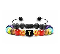LIUYUYOUGO Bracciale Donna Bracciale Con Pietre Preziose Di Cristallo Dei 7 Chakra Pietra Lavica Nera Naturale Diffusore Di Oli Essenziali Con Perline Iniziali E Lettera Az Gioielli Per Uo