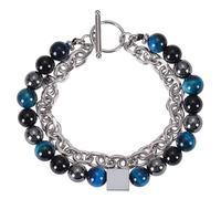 LIUYUYOUGO Bracciale Donna Braccialetti Di Perline Per Uomo Bracciale Con Catena A Doppio Strato Con Pietre Preziose E Cristalli Pietra Naturale Tormalina Ciondolo Quadrato Braccialetto Im