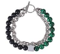 LIUYUYOUGO Bracciale Donna Braccialetti Di Perline Per Uomo Bracciale Con Catena A Doppio Strato Con Pietre Preziose E Cristalli Pietra Naturale Tormalina Ciondolo Quadrato Braccialetto Im
