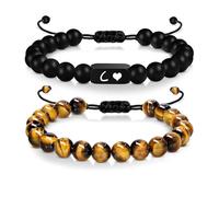 LIUYUYOUGO Bracciale Pietre Naturali 2 Pezzi Braccialetti Con Perline Iniziali Per Donne E Uomini Braccialetti Con Lettere Az Incise Con Pietra Naturale Occhio Di Tigre Perline Di Ossid
