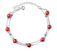 LIUYUYOUGO Bracciale Pietre Naturali Bracciale Da Donna In Granato Naturale Argento Sterling 925 Perline A Doppio Strato Braccialetti Con Ciondoli In Cristallo E Pietra Preziosa Rossa Regalo Di Comp