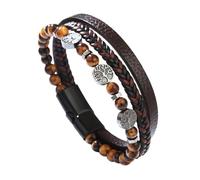 LIUYUYOUGO Bracciale Pietre Naturali Braccialetti Da Uomo In Pelle E Perline Con Albero Della Vita Vichingo Multistrato Intrecciato Pietra Naturale Occhio Di Tigre Agata Nera Polsino Con Perline Gio